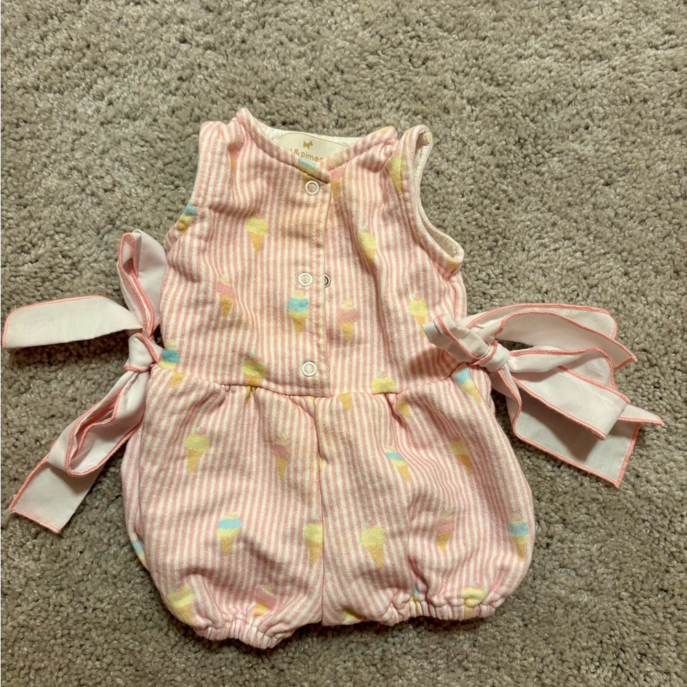 Striped Pink Baby Romper with Ice Cream Print